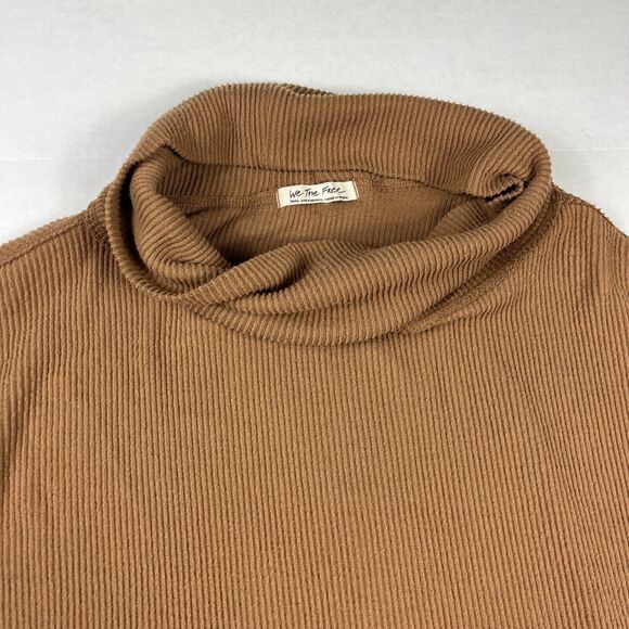 We The Free People Oversized Ribbed Knit Top Brown Cowl Neck Baggy Shirt SMALL - Picture 4 of 10